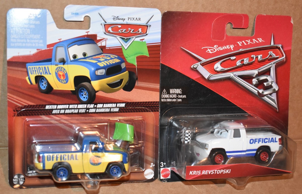 Disney Pixar Cars DEXTER HOOVER WITH GREEN FLAG & KRIS REVSTOPSKI
