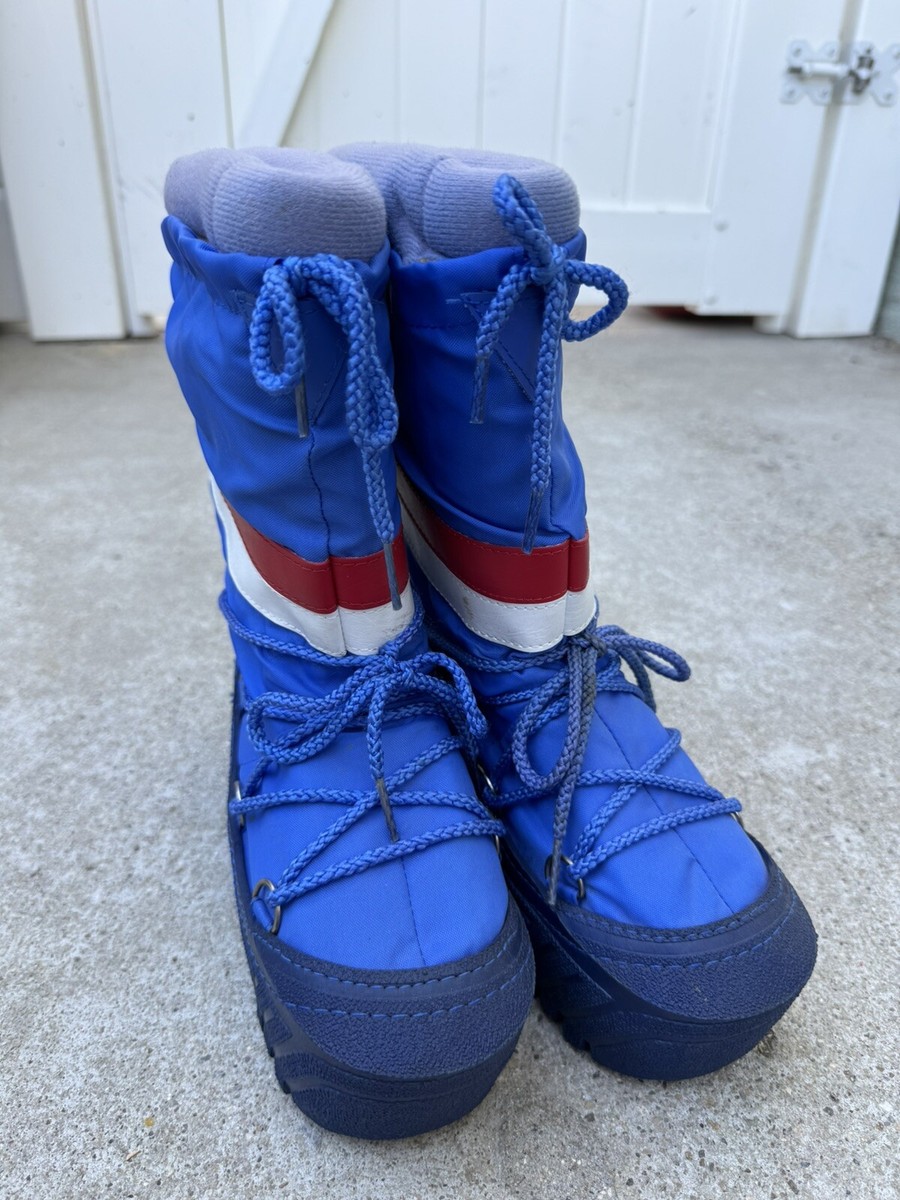 Vintage Moon Boots Platform Snow Boots Youth 3 Blue Red