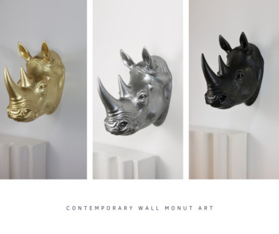 Rhino Head Wall Mount Art Wall Hanging Ornament Indoor/Outdoor Decor