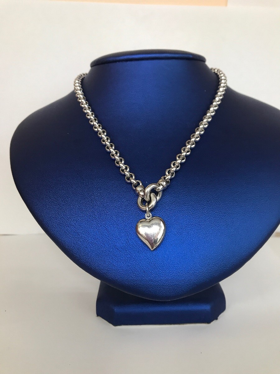 14k White gold Chain Heart Necklace Old School Style Ladies