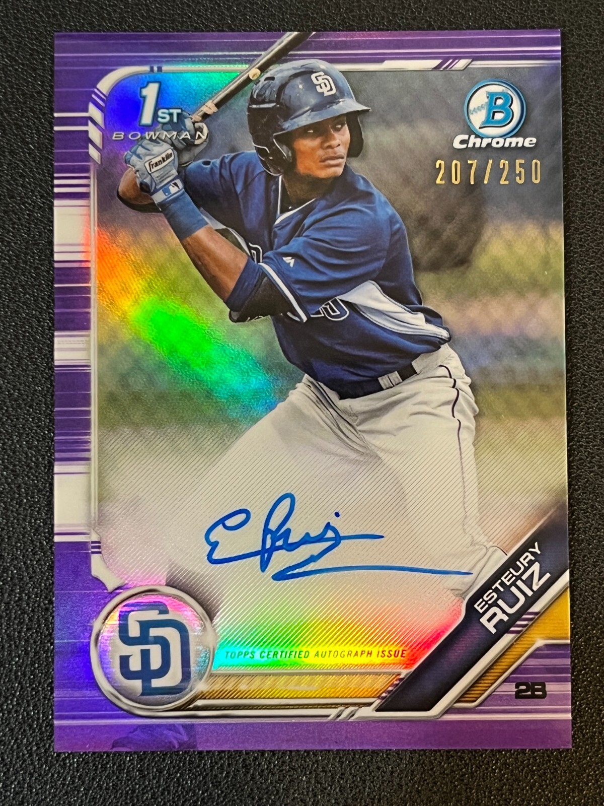 Esteury Ruiz 2019 Bowman 1st Chrome Auto Purple Refractor 207/250 Padres A's