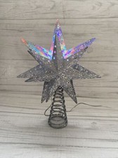 Christmas Tree Topper Lighted Silver Glittered Star Multicolor Projector Decor