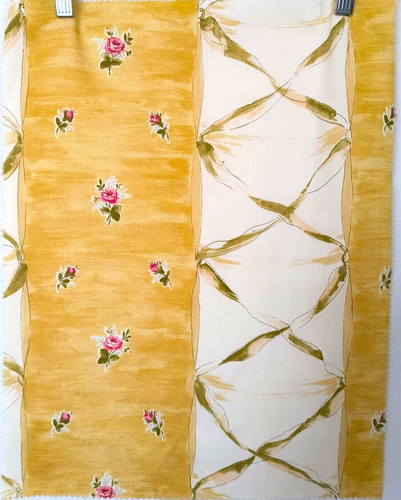 New 15" x 20" Cotton Material Red Roses Olive Ribbons Leaves Crafts Quilt Sew - Picture 9 of 15