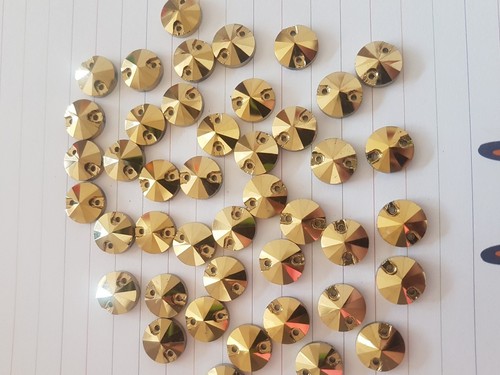 12mm gold rivoli Sew On Stitch  Bead JEWEL GEM Glass CRYSTAL RHINESTONE  - Afbeelding 1 van 1