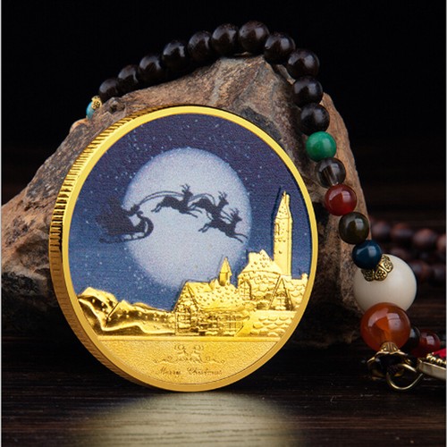 10PCS Commemorative Merry Christmas Santa Claus Coin Embossed Medals Gold Plated - Picture 6 of 12