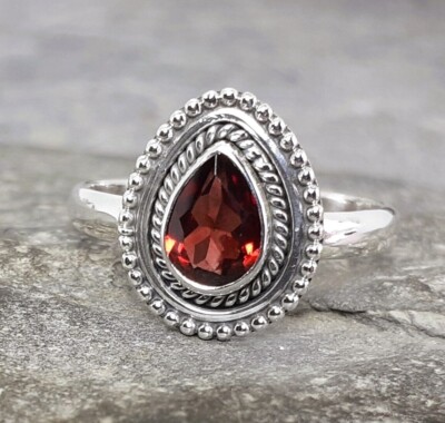 925 Silver Cut GARNET Ring Sz L,P-5.5,7.5 R652~Silverwave*uk Jewellery