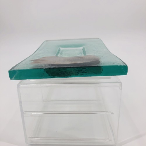 Glass Plate Tray Rectangle Metallic Bronze Accent Thick Modern Luxury 9"x5"Heavy - Picture 6 of 12