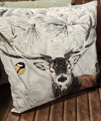 Clayre & Eef Hirsch Kissenhülle Kissen Winter Kuschelkissen Schnee Jagd 45x45cm