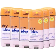 6 Pack Dry Idea Advanced Dry Unscented Antiperspirant & Deodorant Gel 3 Oz Each
