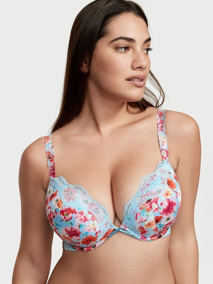 Sujetador push-up Victoria's Secret Bombshell correa brillante floral 36B azul amapola nuevo con etiquetas Foto 4 de 4