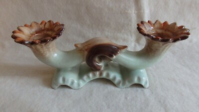Carstens Keramik, 1 Kerzenhalter, hellblaugrüne + hellbraune Glasur, Art Deco