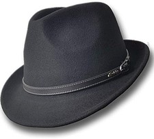 Oztrala Trilby Felt Hat Australian Wool Leather Band Fedora Fur Medium Black