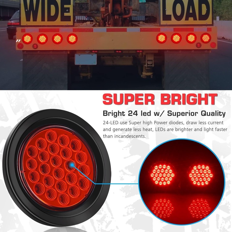 2X 4in Round LED Truck Trailer Stop Turn Signal Tail Brake Lights DRL Red White