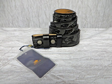 Bison Denim Black Embossed Leather Belt Western Floral Pattern 115cm 44in New