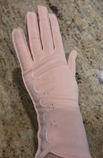 Vintage Womens Size L/XL Pink Nylon Formal 10" Long Gloves Embroidered Eyelet