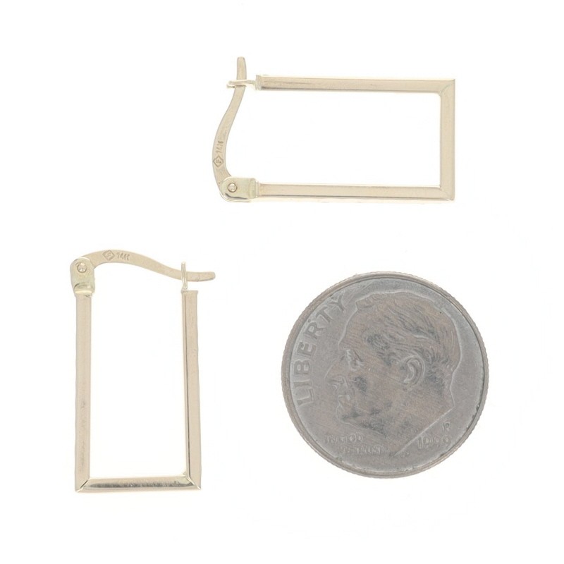 Yellow Gold Dimpled Rectangular Hoop Earrings - 1… - image 3