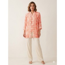 Bob Mackie Wearable Art 100 Silk 2-Pc Tunic Jacket Tank Top Set Coral Pink M