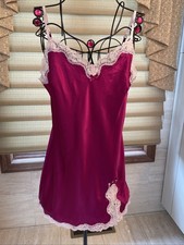 Victoria's Secret Satin Full Slip Magenta Pink Lace Trim Adjustable Size Medium