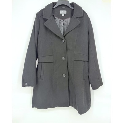 Gallery New York Womens XL Black Wool Blend Button Front Coat NWOT