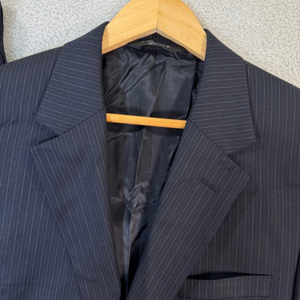 Jos A Bank Hombres 42R Azul Marino Rayas Lana Traje Chaqueta Pantalón 35x29 Informal Preppy Usado en Excelente Condición Foto 2 de 4