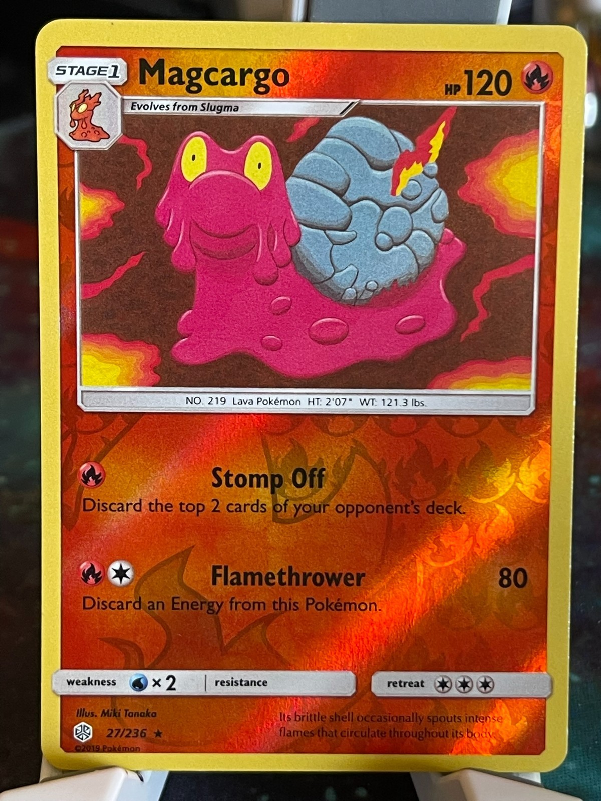POKEMON MAGCARGO 27/236 RARE REVERSE HOLOFOIL COSMIC ECLIPSE NM CARD