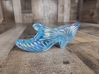 Fenton Glass Sapphire Blue Swirl Iridescent Shoe