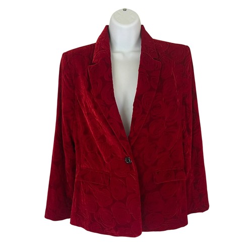 Alice + Olivia Blazer Jacke rot Samt Rose geprägt Damen Gr. 6