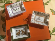 Mini cendriers Hermès - Paris en porcelaine à décor léopards-olivier-ginkgo