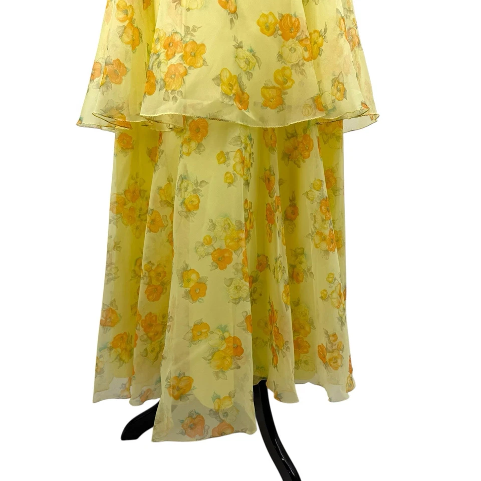 Винтажный желтый цветочный платье шифоновое макси оборки Southern Belle Cottagecore XS - Изображение 4 из 4