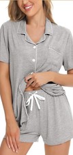 Womens Pajamas Set Button down Soft Short Sleeve Sleepwear Loungewear 2 Pcs L