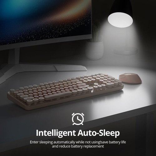 Brown Wireless Keyboard Mouse Combo Cute Retro Typewriter Full-Size Office - Afbeelding 3 van 6