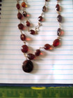 vintage long beaded Cherry Red genuine Amber Bead Necklace caged pendant gem — photo 6