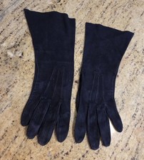 Vintage Womens Size M/L Blue Suede Leather Formal 11.5" Long Gloves