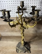 Antique French Victorian Rococo Revival Glit Bronze 5 Arm Candleabrum 20” H
