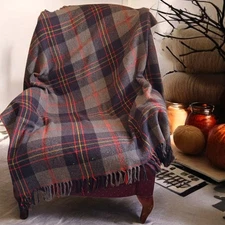 Vintage Plaid Lap Blanket Stadium Throw Fall Forest Cabin Academia Brown/Gray