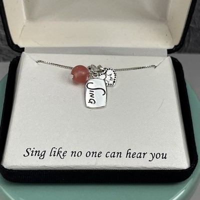 MUSIC LOVER'S sterling silver charm necklace SING pendant 18'' box chain