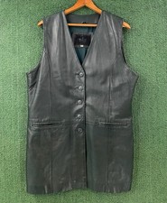 Vintage 90 s Forest Green Long Button Front Leather Vest Women s Size Large