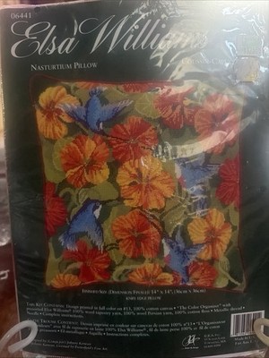 Elsa Williams Nasturtium Hummingbird Needlepoint Embroidery Pillow Kit 06441