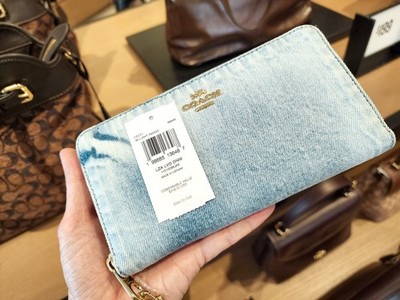 Coach CEC21 Long Zip Around Wallet in Loved Denim Light Indigo for