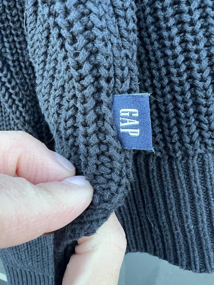 Cárdigan grueso vintage años 90 GAP pescador negro cuello en V L retro colegial Foto 3 de 4