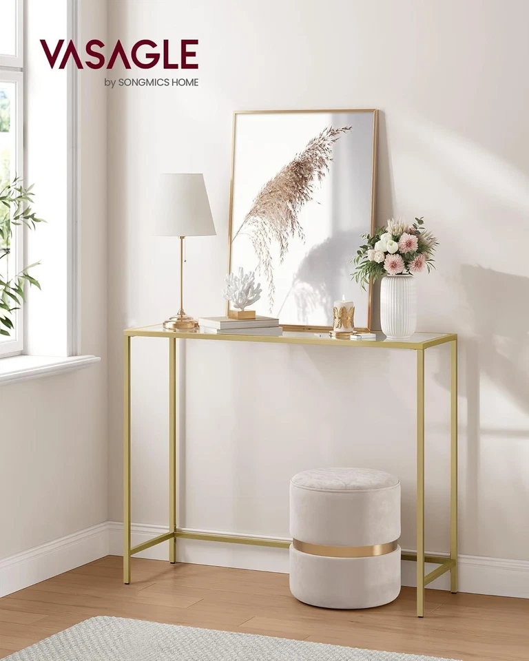 Tempered Glass Console Table Gold VASAGLE Entrance Table Hallway Adjustable Legs - Image 2 of 4