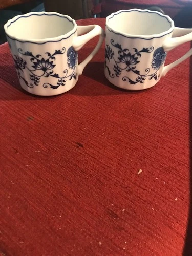 Set of 2 Blue Danube Tea Coffee Cup Mugs Blue Onion Rectangle Backstamp