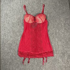 Frederick's of Hollywood Chemise Corset Large Red Lace Mesh Coquette