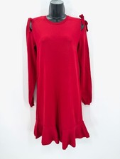 RED Valentino Red Knit Cold Shoulder Mini Dress S Small Flounce Hem NR3KD0P637H