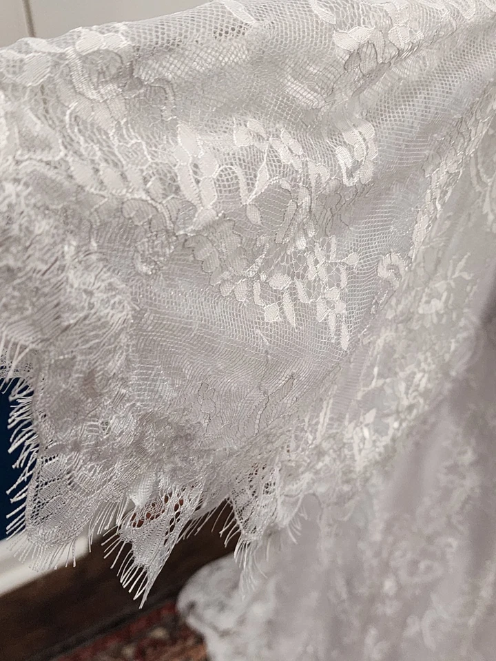 Floral Lace Boho Wedding Dress, Long Bell Sleeves, V-Neck With Sweep Train - Image 4 of 4