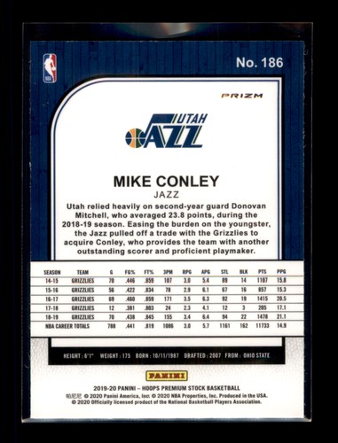 Aros Premium Stock Prizms Purple Disco #186 2019-20 Mike Conley Utah Jazz - Imagen 2 de 2
