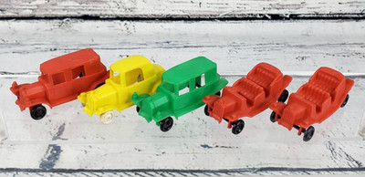 Korona Toy Plastic Cars West Germany Green Red Yellow 2.25'' Vintage - Lot of 5