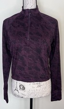 Spyder Active Women's S Purple Black Thumbholes 1/4 Zip Slight Crop Pullover Top
