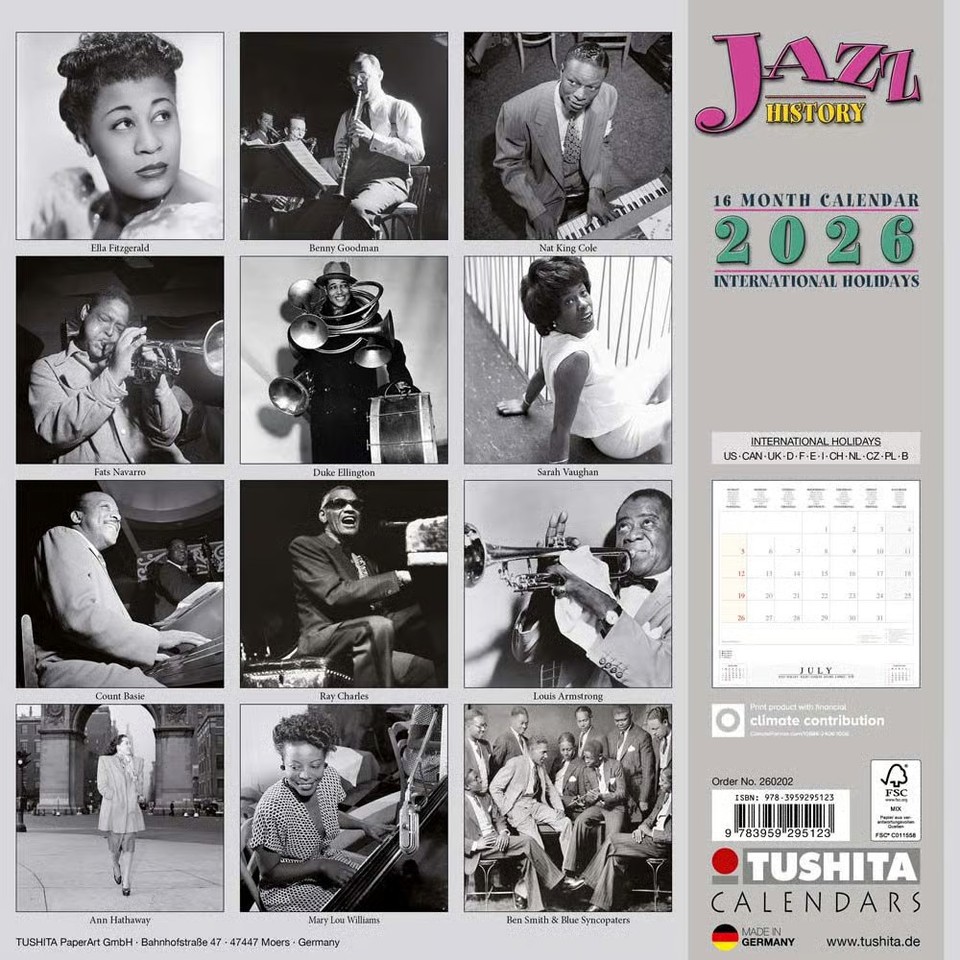 Tushita Publishing Jazz History 2026 Wall Calendar 11 81 #39 #39 X 11 81