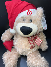 Fiesta Christmas Bear Plush Brown w/ Red Hat and Stocking 18 W/tag